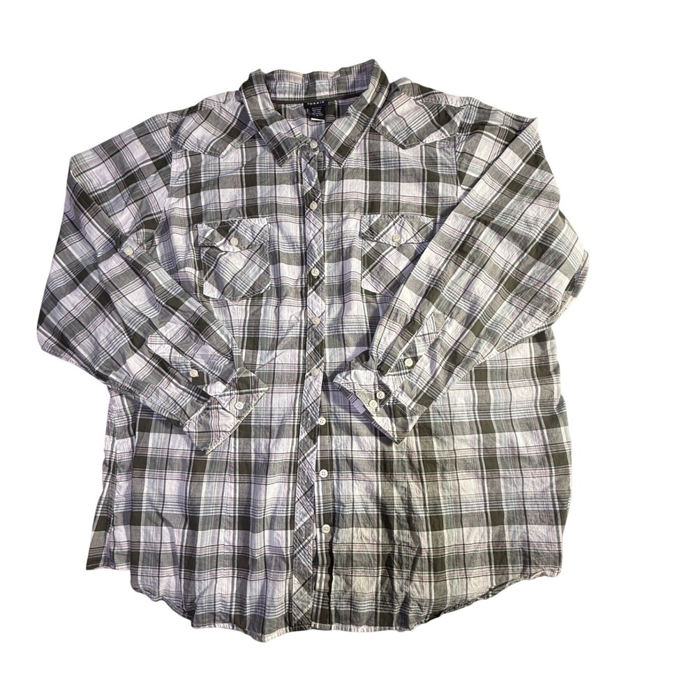 Torrid Womens Plaid Western Button Down Shirt Green Roll Sleeve Size 4(3x)-1027